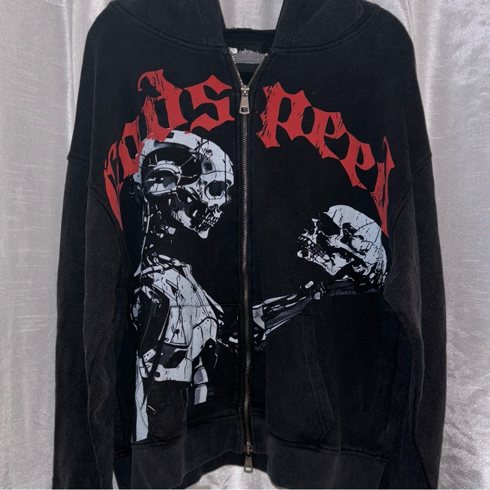 Black Zip-Up Skeleton Graphic Sweater